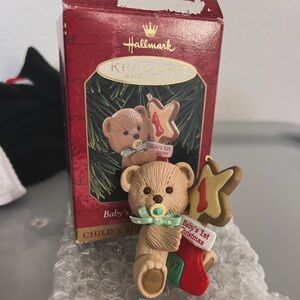Hallmark Keepsake Brown Bear Ornament with Red and Green Accents